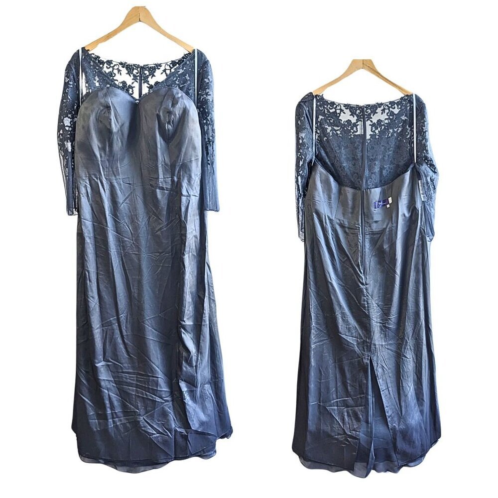 JADE BY JASMINE Iron Gray Alencon Lace Illusion Bodice MOB Gown J165012X Size 18 - Picture 6 of 10